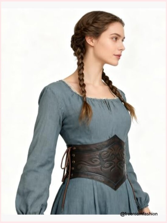 Women\'s Corset Waist Belt Wide Cinch Renaissance Viking Medieval Faux Leather main image 6